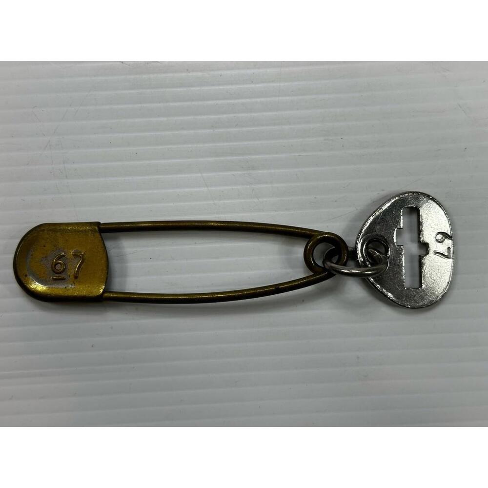 Vintage 5” Key Tag Large Metal Safety Pin Military Laundry 67